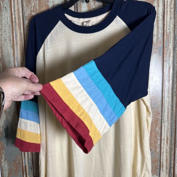 Camp Collection Shirt Baseball Style 3/4 Sleeves Stripe Come Together Message XL - Picture 5 of 11